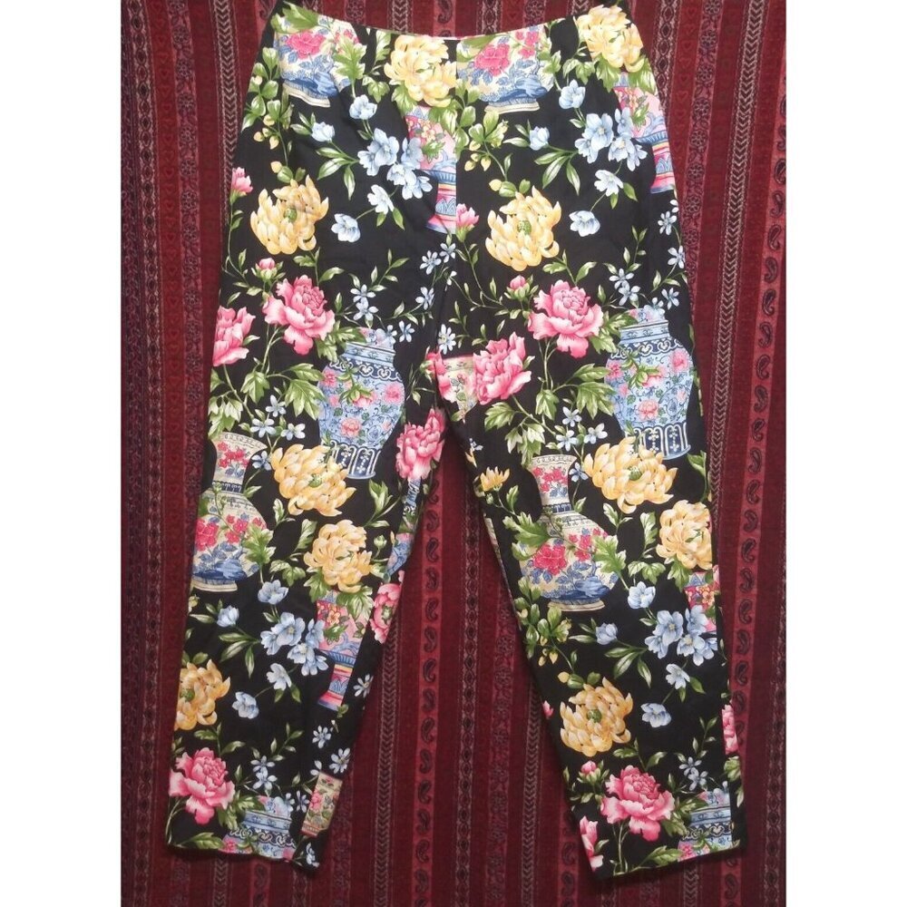 VTG Talbots pants ankle Y2K Novelty print vases flowers Sz 14 Multicolor lined